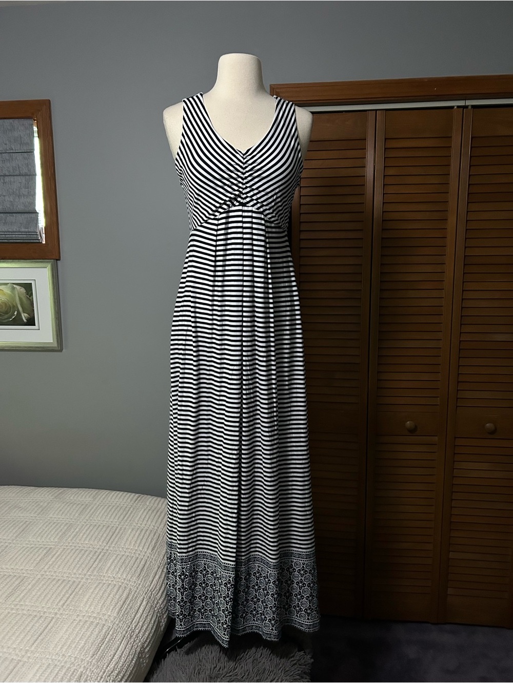 Talbots Black and White Striped Sleeveless Maxi Dress